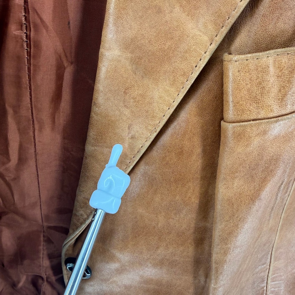 Jordache Leather Blazer Women Large Cognac Brown Vintage 70s 80s Jacket FLAW - Picture 14 of 16
